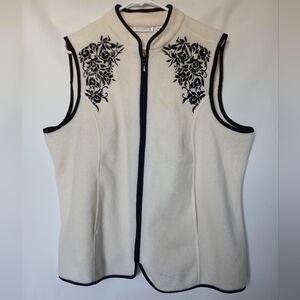 Susan Graver Womens Embroidered Beaded Sleeveless Vest XL Color Ivory/Black